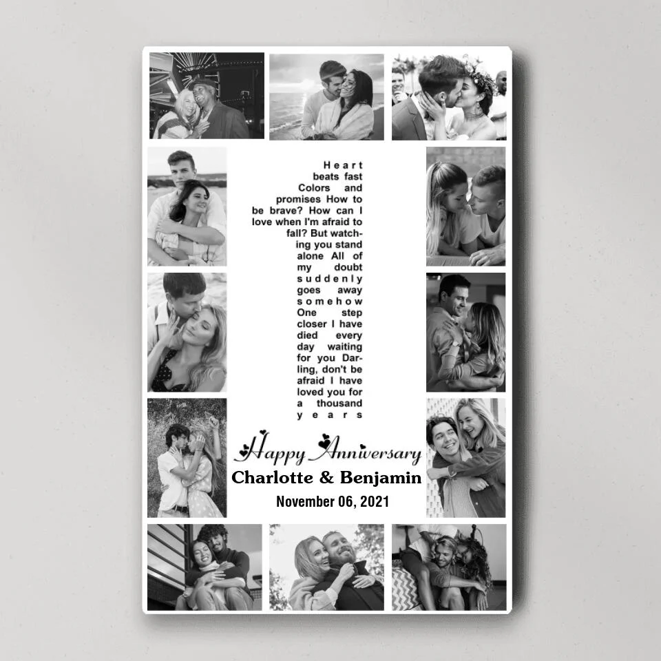 1 Year Anniversary Song Lyrics Photo Collage Custom Canvas Poster Anniversary Gifts For Couples - Image 3