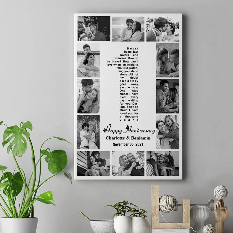 1 Year Anniversary Song Lyrics Photo Collage Custom Canvas Poster Anniversary Gifts For Couples - Image 5