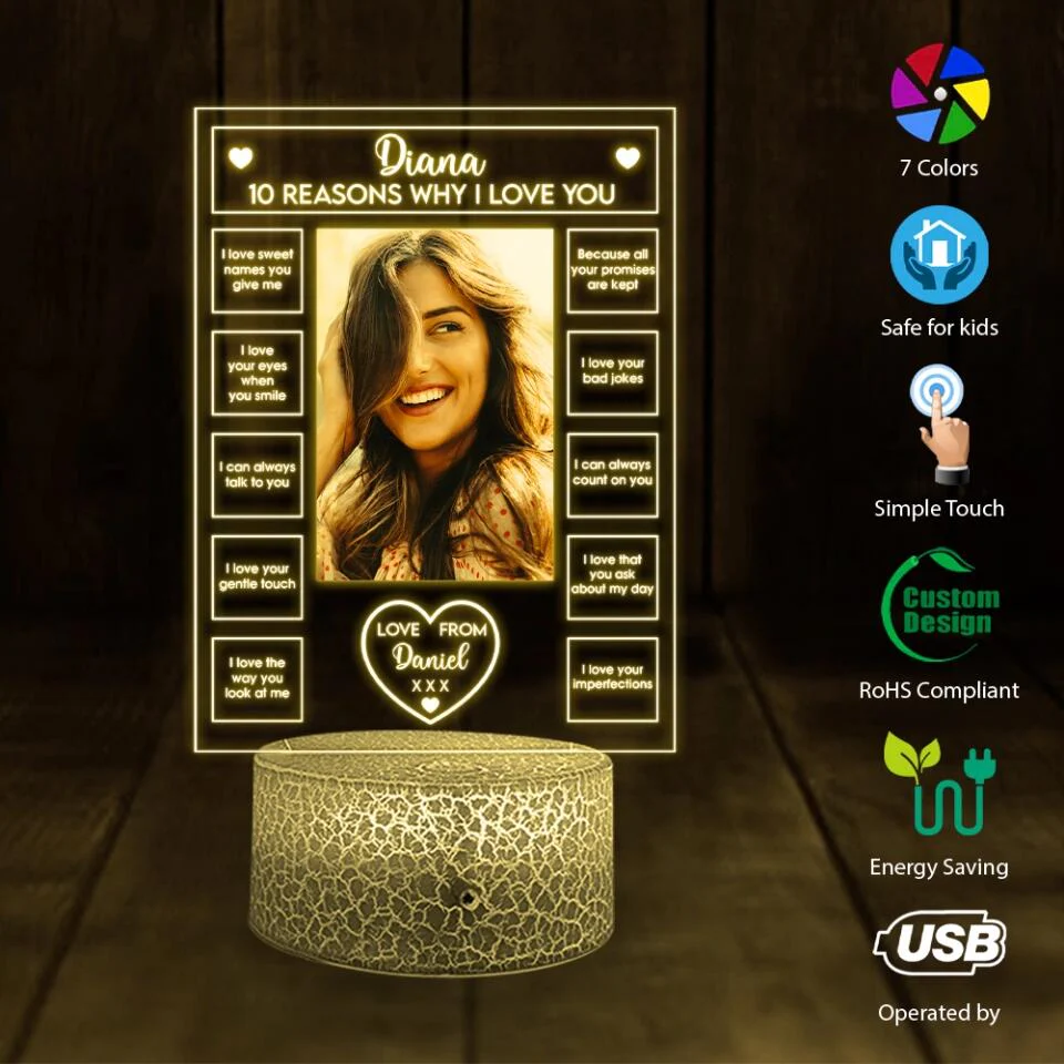 10 Reasons Why I Love You - Personalized 3D LED Light - Sweet Gift For Couples - Image 16
