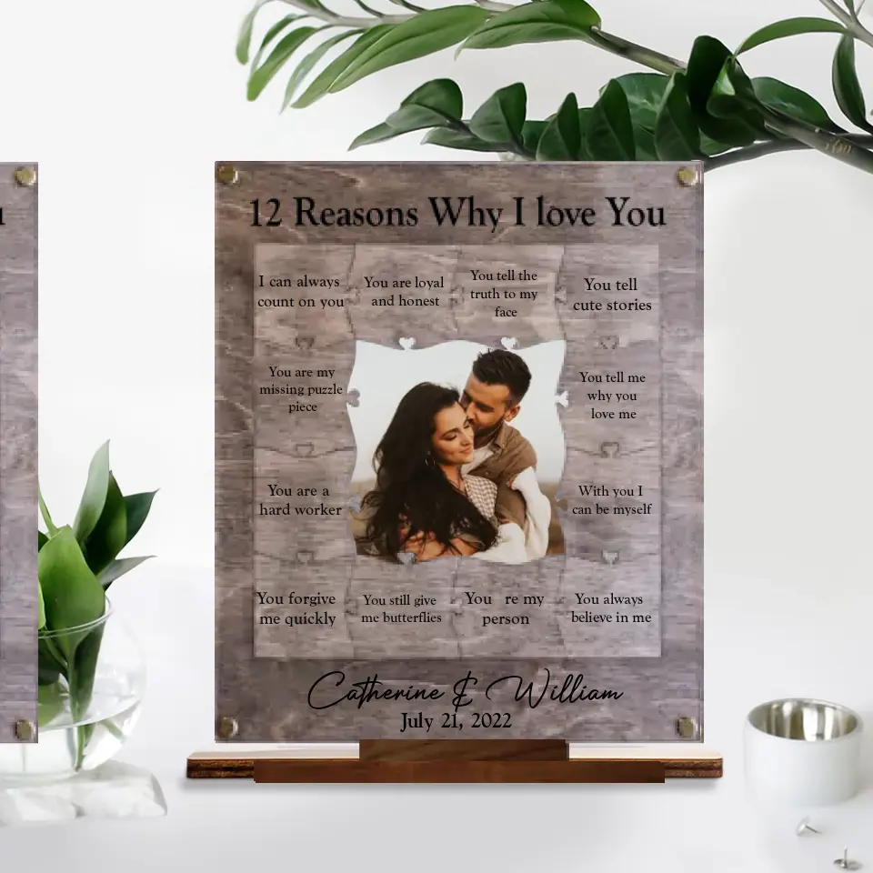 12 Reasons Why I Love You with Acrylic/ Wooden Photo Plaque, Personalized Valentine's Day or Romantic Anniversary Gift for Boyfriend/ Girlfriend - Husband/Wife - 212IHNVSWP965 - Image 2