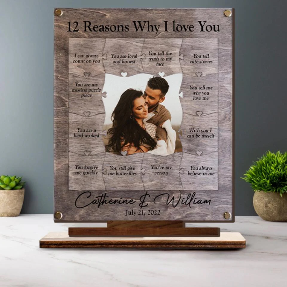 12 Reasons Why I Love You with Acrylic/ Wooden Photo Plaque, Personalized Valentine's Day or Romantic Anniversary Gift for Boyfriend/ Girlfriend - Husband/Wife - 212IHNVSWP965 - Image 3