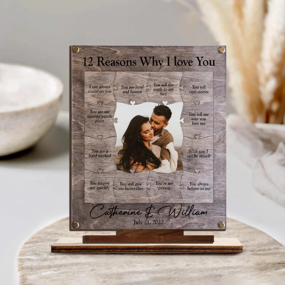 12 Reasons Why I Love You with Acrylic/ Wooden Photo Plaque, Personalized Valentine's Day or Romantic Anniversary Gift for Boyfriend/ Girlfriend - Husband/Wife - 212IHNVSWP965 - Image 5