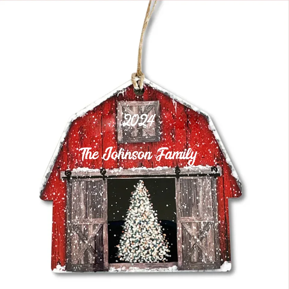 2025 Red Barn Christmas Wooden Ornament - Rustic Farmhouse Christmas Ornaments - Personalized Christmas Ornaments for Family - Image 2