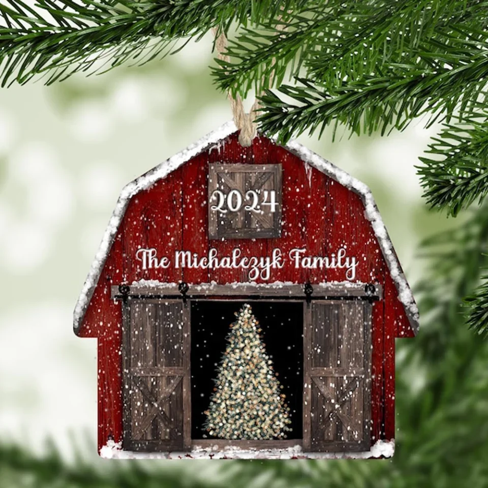 2025 Red Barn Christmas Wooden Ornament - Rustic Farmhouse Christmas Ornaments - Personalized Christmas Ornaments for Family - Image 3