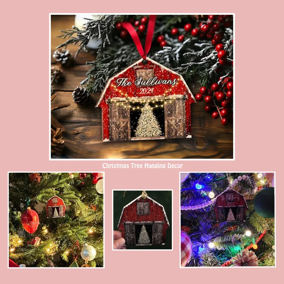 2025 Red Barn Christmas Wooden Ornament - Rustic Farmhouse Christmas Ornaments - Personalized Christmas Ornaments for Family - Image 5