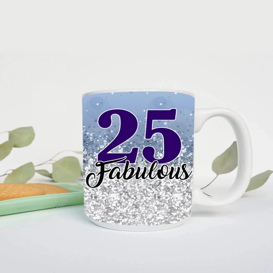 25 and Fabulous Pastel Color - Personalized White Mug - 25th Birthday Gift - Image 3