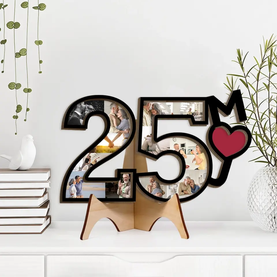 Couple Wooden Sign 25 Years Anniversary Of Marriage Custom Wooden Art Anniversary Gift For Couples - Image 3