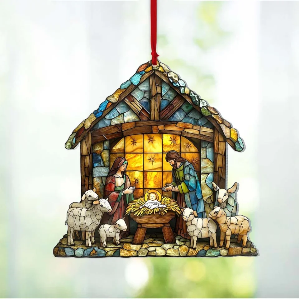 2D FLAT Faux Stained Glass Nativity Scene - Acrylic Ornament - Christmas Gift for Family, Friends - Image 3