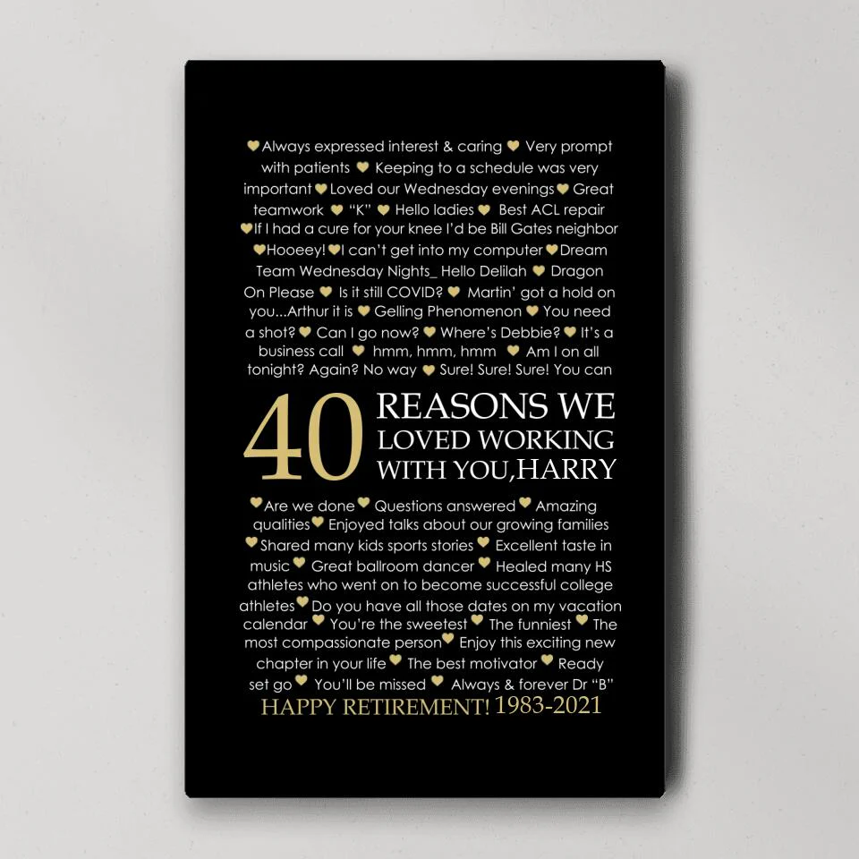 40 Reasons We Loved Working With You Custom Canvas Poster Retirement Gift For Coworkers - Image 3
