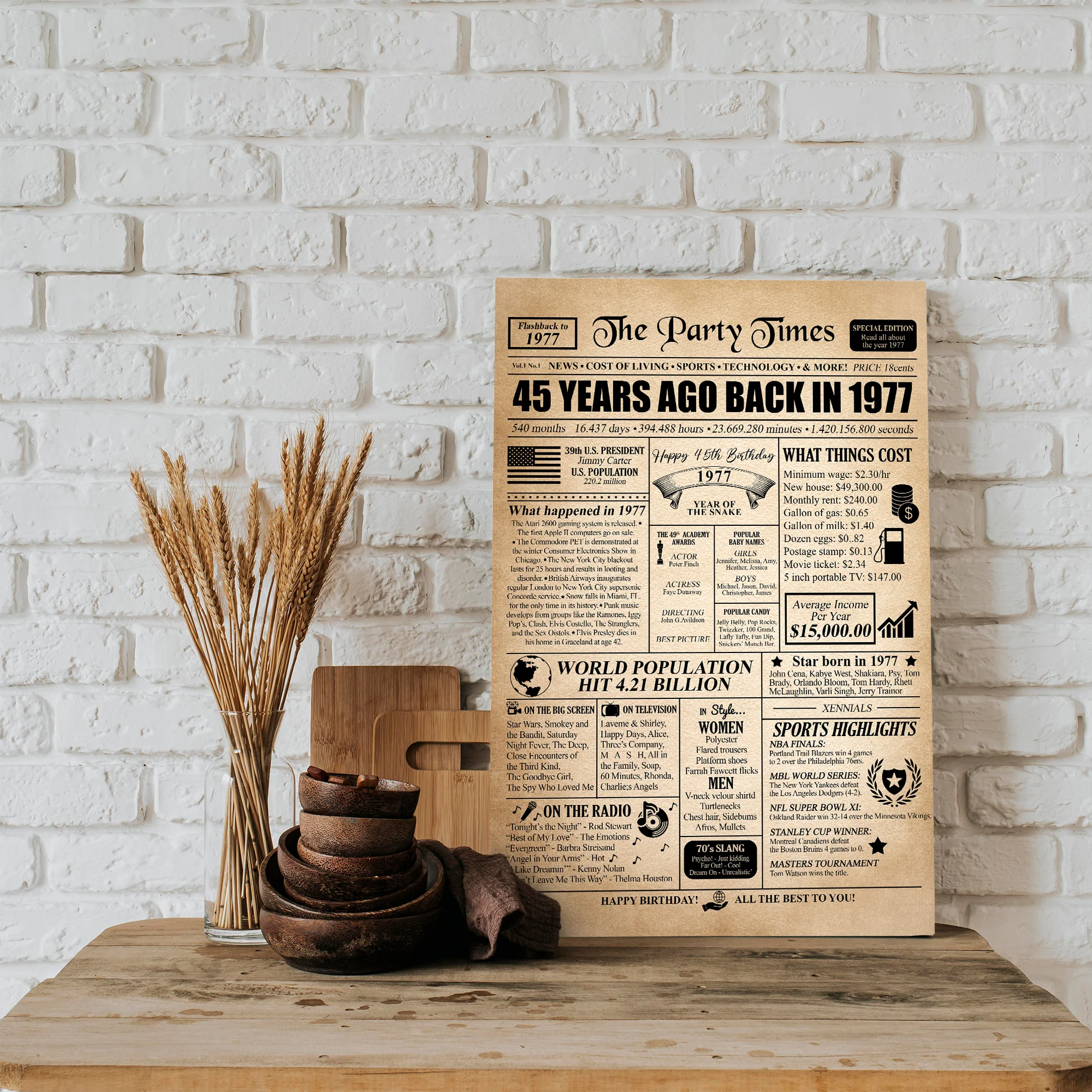 45 Years Ago Back In 1977 - Newspaper Poster/Canvas Sign - 45th Birthday Gift - Image 2