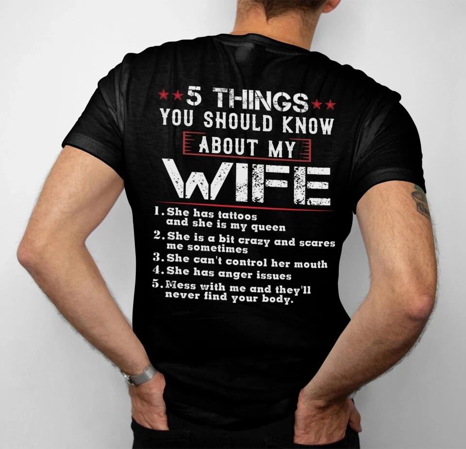 5 Things You Should Know About My Wife, Personalized Back Shirt For Men, Funny Gifts For Husband - Image 3