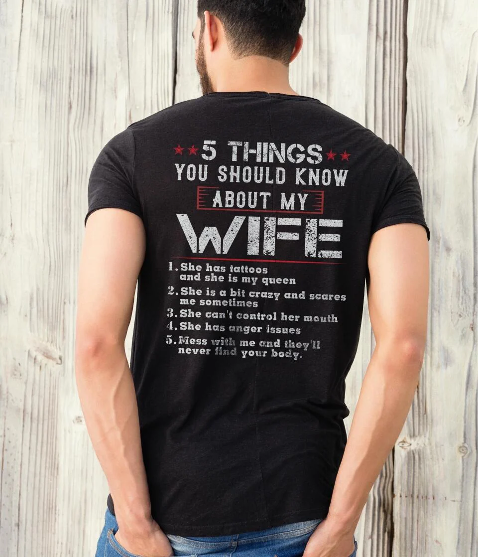 5 Things You Should Know About My Wife, Personalized Back Shirt For Men, Funny Gifts For Husband - Image 4