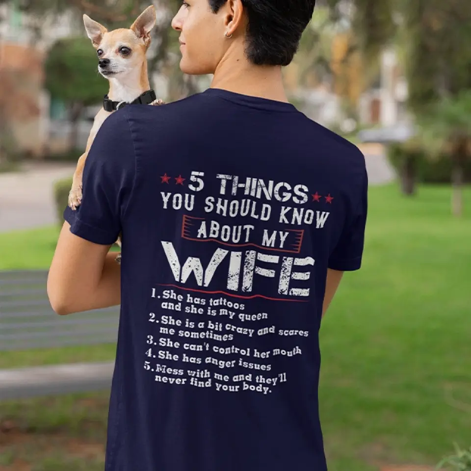 5 Things You Should Know About My Wife, Personalized Back Shirt For Men, Funny Gifts For Husband - Image 5