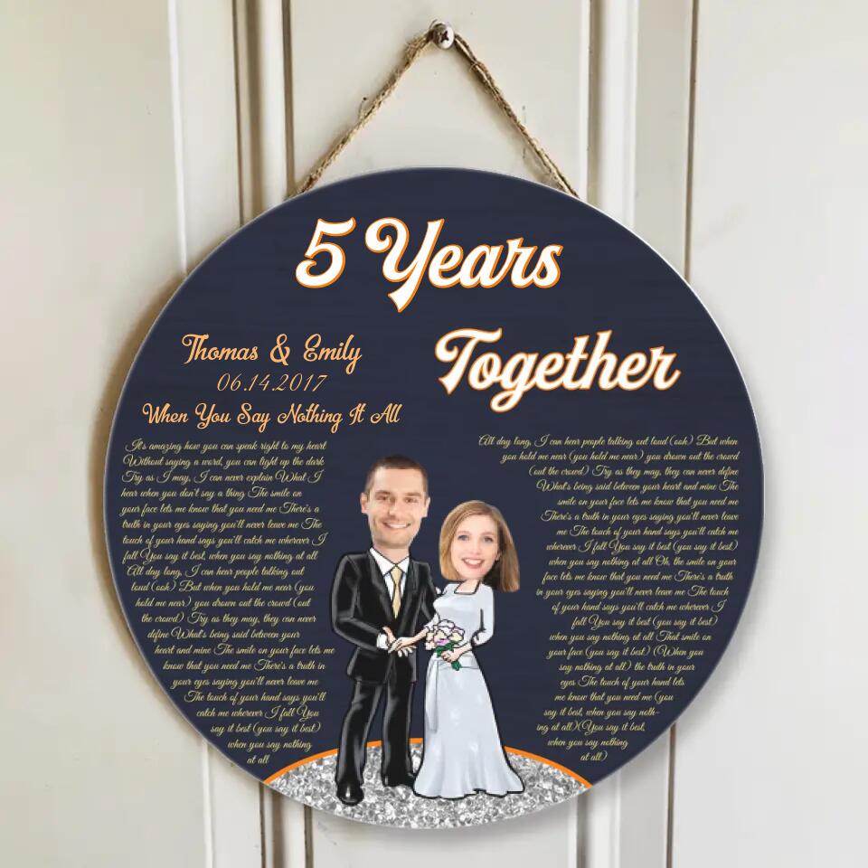 Couple Wooden Sign 5 Years Together - Personalized Upload Photo Round Wood Sign - 5th Anniversary Gift for Couples - Image 4