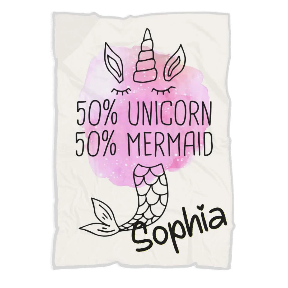 50% Unicorn 50% Mermaid - Personalized Name - Custom Nickname - Blanket - Fleece Blanket - Best Gift for Girl Baby Kid - Christmas Gift for Daughter Niece Sister - 211ICNNPBL267 - Image 2