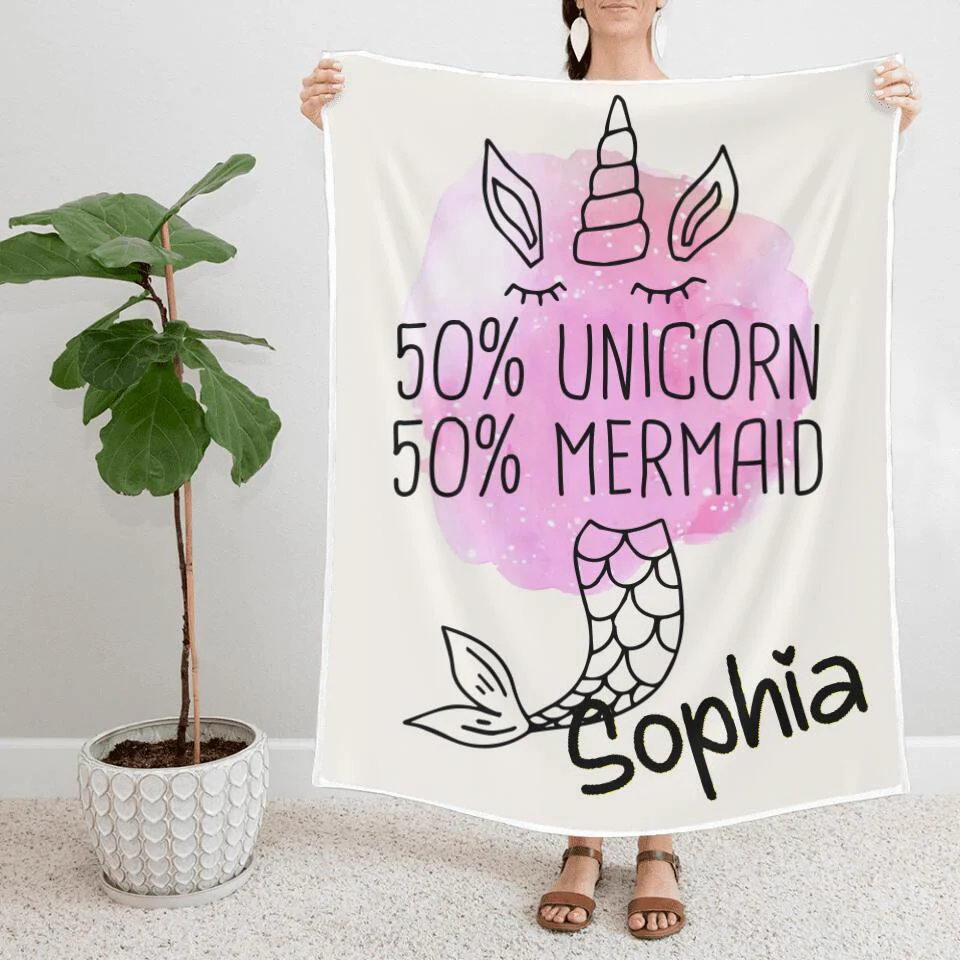 50% Unicorn 50% Mermaid - Personalized Name - Custom Nickname - Blanket - Fleece Blanket - Best Gift for Girl Baby Kid - Christmas Gift for Daughter Niece Sister - 211ICNNPBL267 - Image 3