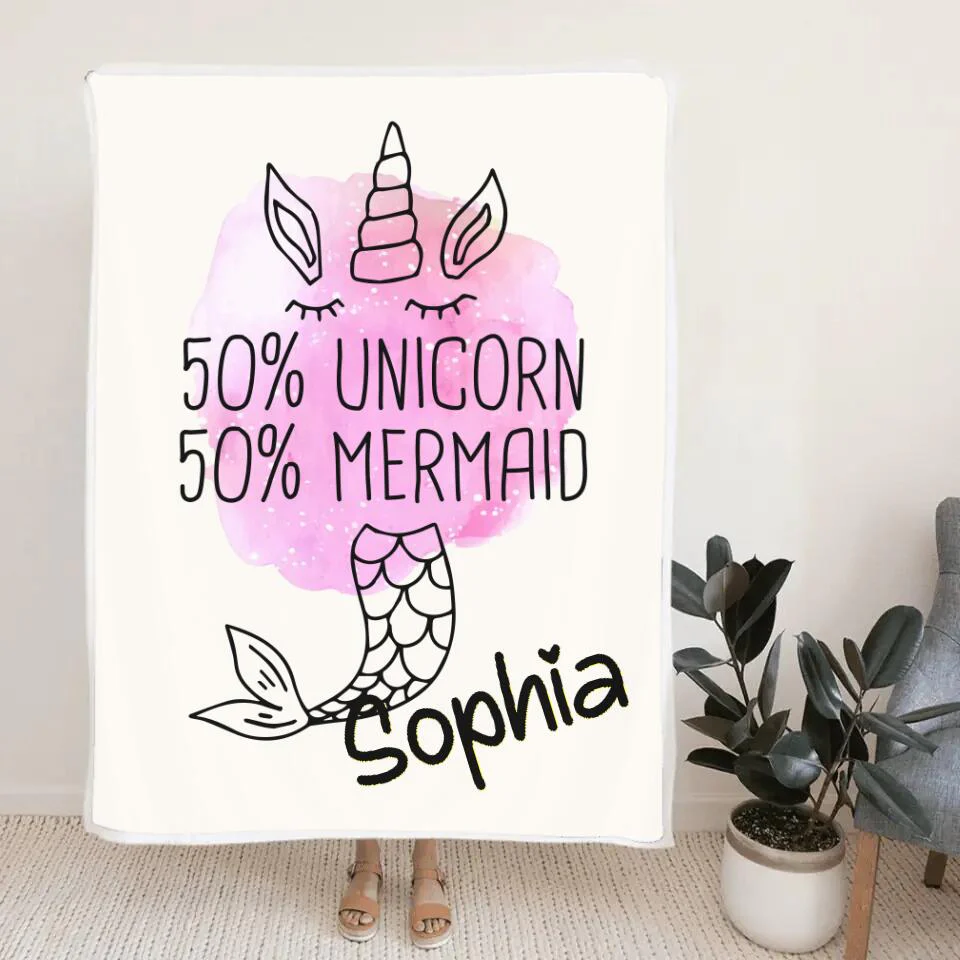 50% Unicorn 50% Mermaid - Personalized Name - Custom Nickname - Blanket - Fleece Blanket - Best Gift for Girl Baby Kid - Christmas Gift for Daughter Niece Sister - 211ICNNPBL267 - Image 4