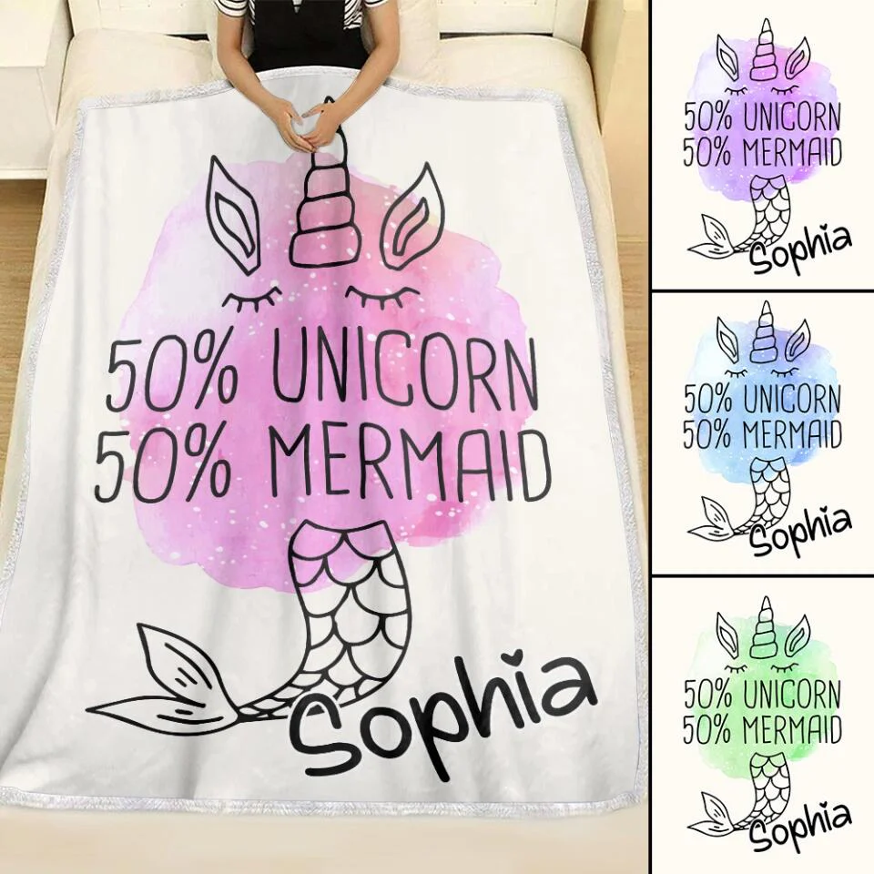 50% Unicorn 50% Mermaid - Personalized Name - Custom Nickname - Blanket - Fleece Blanket - Best Gift for Girl Baby Kid - Christmas Gift for Daughter Niece Sister - 211ICNNPBL267 - Image 5