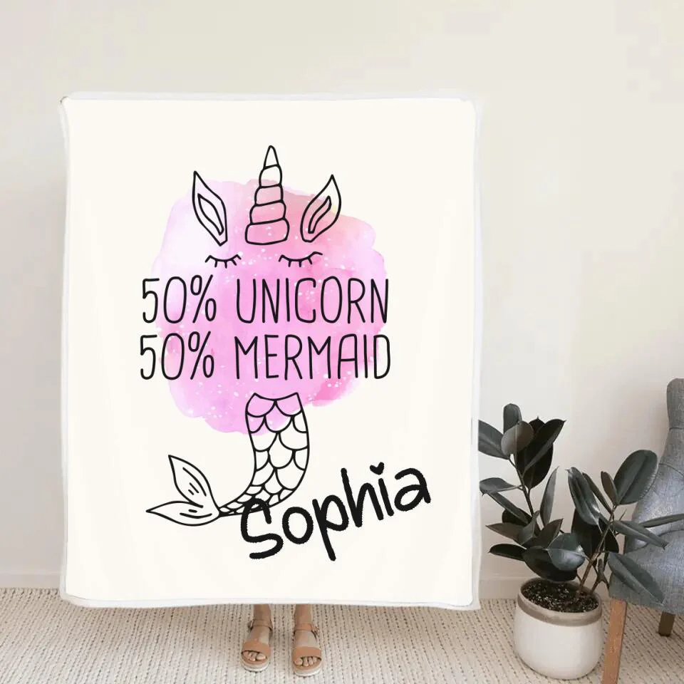 50% Unicorn 50% Mermaid - Personalized Name - Custom Nickname - Blanket - Fleece Blanket - Best Gift for Girl Baby Kid - Christmas Gift for Daughter Niece Sister - 211ICNNPBL267 - Image 6
