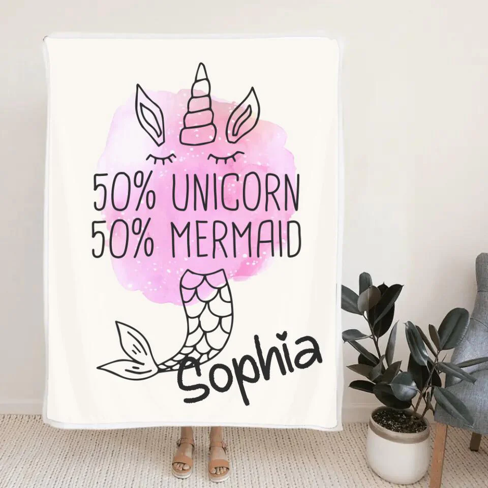 50% Unicorn 50% Mermaid - Personalized Name - Custom Nickname - Blanket - Fleece Blanket - Best Gift for Girl Baby Kid - Christmas Gift for Daughter Niece Sister - 211ICNNPBL267 - Image 7