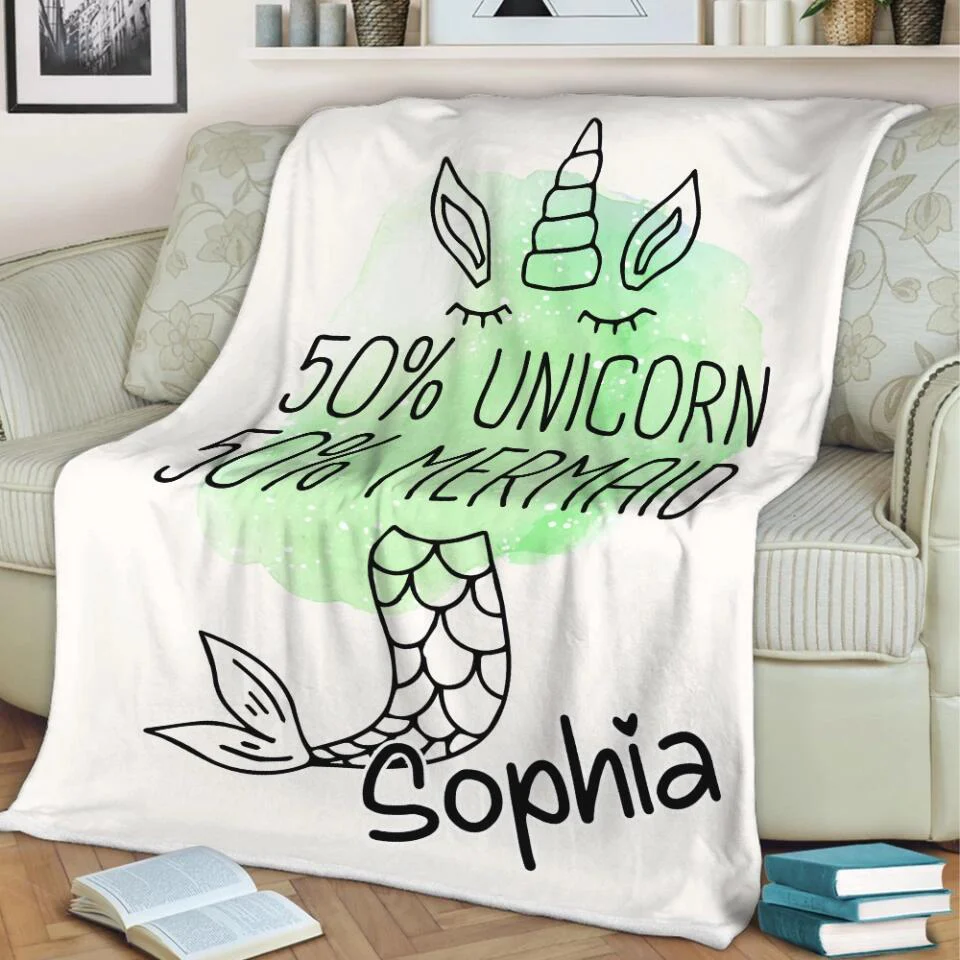 50% Unicorn 50% Mermaid - Personalized Name - Custom Nickname - Blanket - Fleece Blanket - Best Gift for Girl Baby Kid - Christmas Gift for Daughter Niece Sister - 211ICNNPBL267 - Image 8