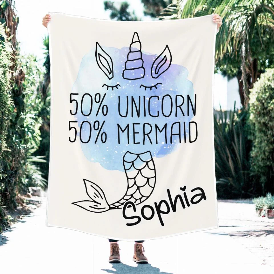 50% Unicorn 50% Mermaid - Personalized Name - Custom Nickname - Blanket - Fleece Blanket - Best Gift for Girl Baby Kid - Christmas Gift for Daughter Niece Sister - 211ICNNPBL267 - Image 9