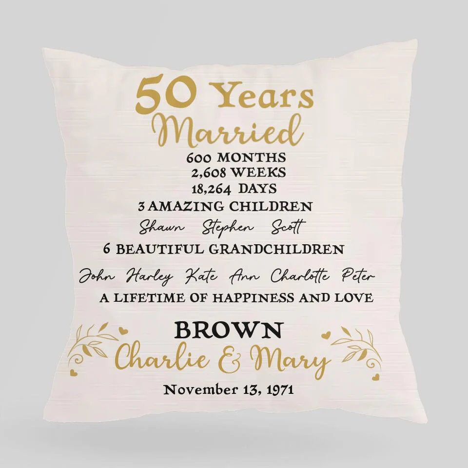 50 Years Married With Amazing Children and Grandchildren - Personalized Pillow - Image 3