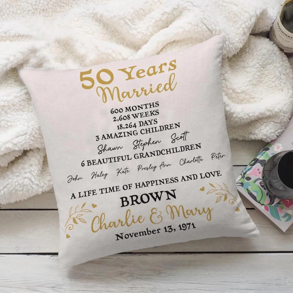 50 Years Married With Amazing Children and Grandchildren - Personalized Pillow - Image 4
