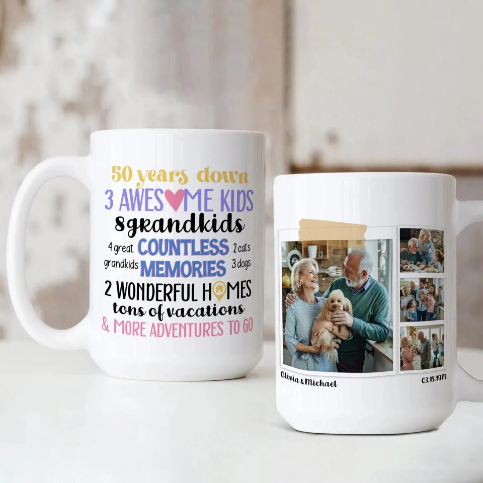 50 Years Down and More Adventures to Go Personalized White Mug - Image 9