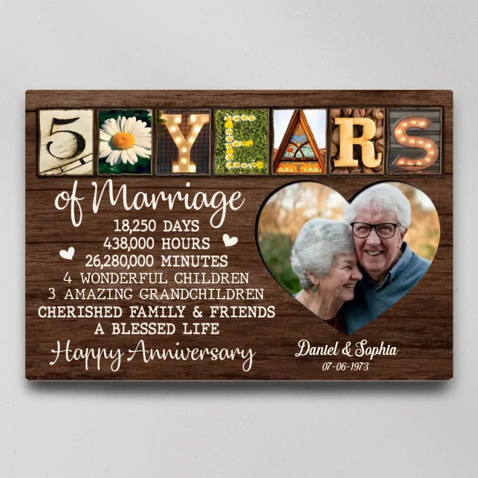 50 Years Of Marriage Cherished Family - Custom Canvas Poster - 50th Anniversary Gift For Parents Grandparents - Image 2