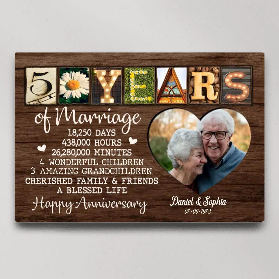 50 Years Of Marriage Cherished Family - Custom Canvas Poster - 50th Anniversary Gift For Parents Grandparents - Image 3