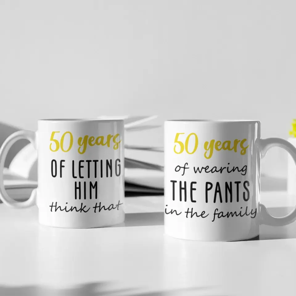 50 Years Of Wearing The Pants In The Family - Personalized Couple White Mug - Image 3