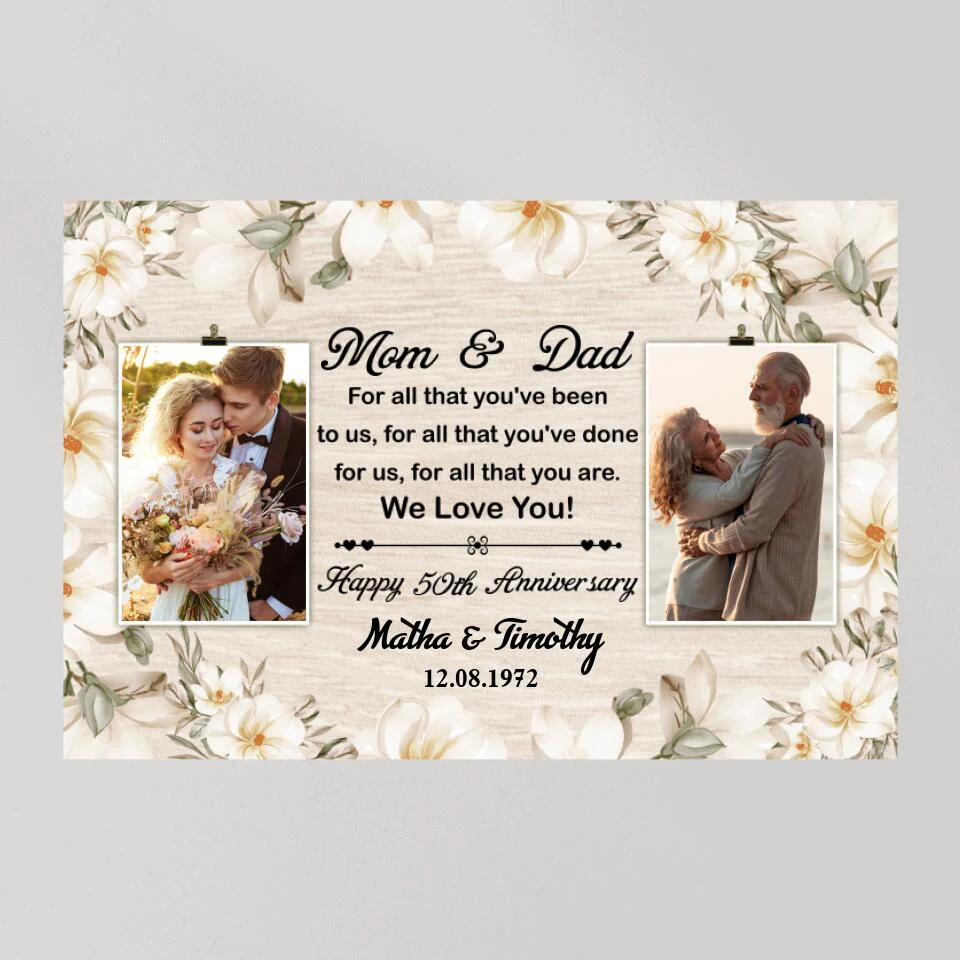 50th Happy Anniversary Mom and Dad Custom Canvas Poster Anniversary Gift For Parents - Image 2