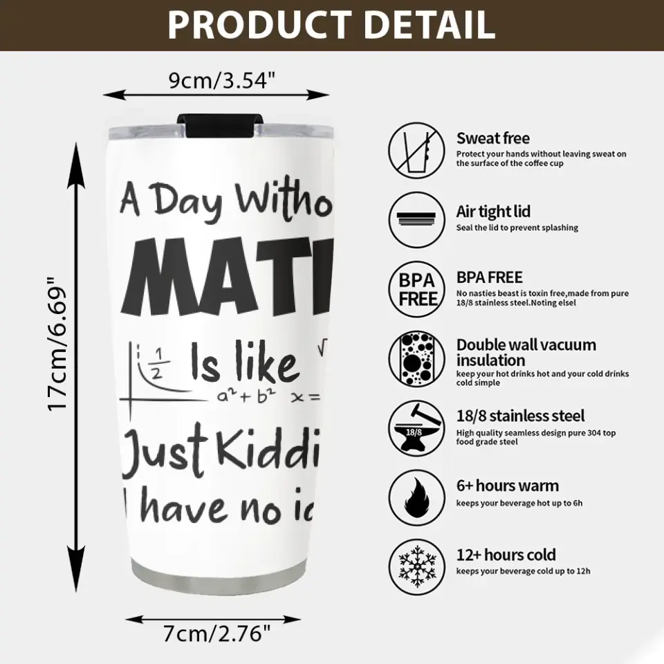 A Day Without Math Is Like - Personalized Stainless 20oz Tumbler - Gifts For Teacher Women Men From Student Graduation Appreciation Presents Math Classroom Decorations For Teachers - 305IHPNPTU549 - Image 4