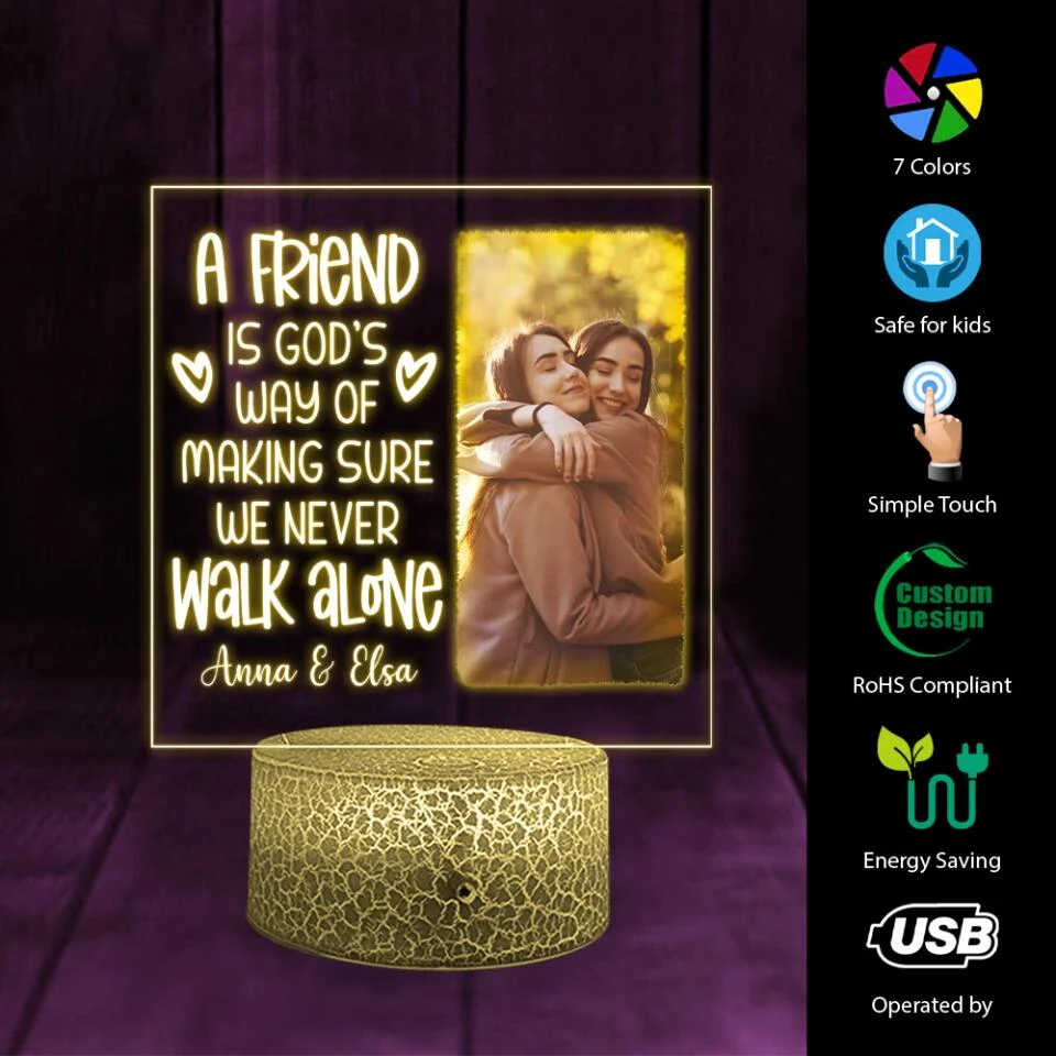 A Friend is God's way of Making Sure We Never Walk Alone - Personalized Printed Night Light - Image 3