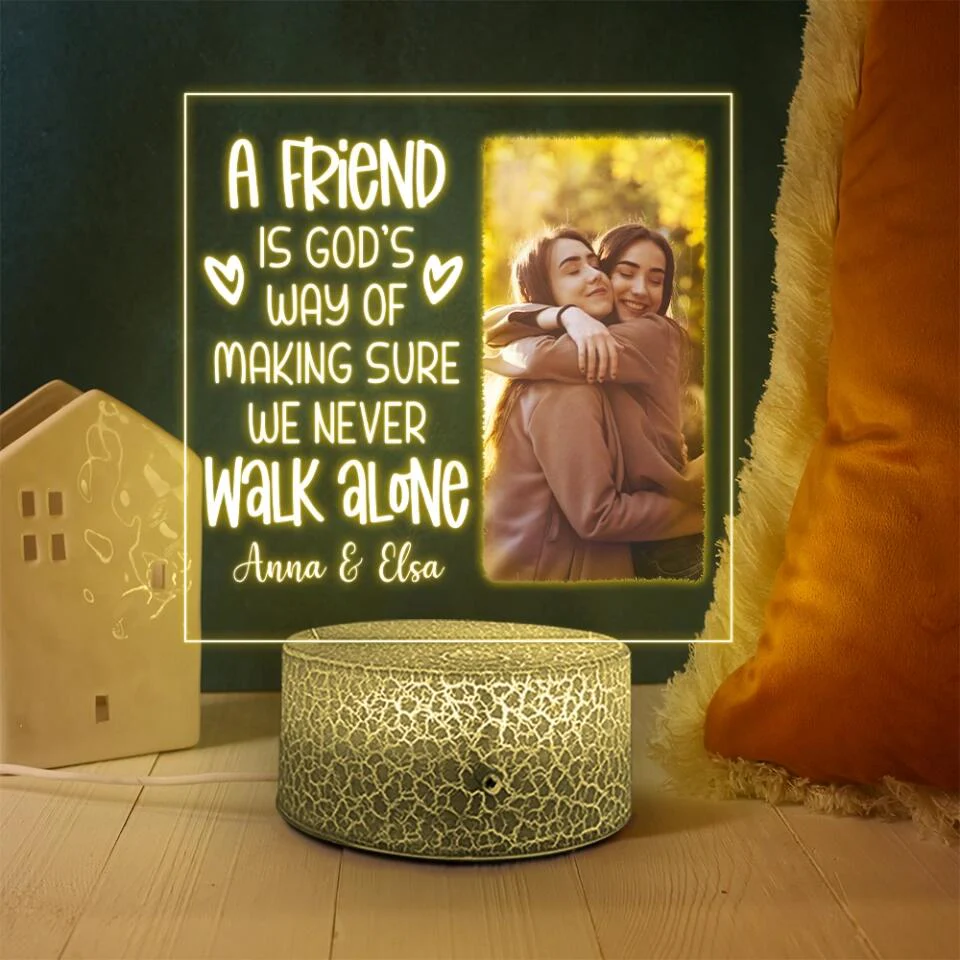 A Friend is God's way of Making Sure We Never Walk Alone - Personalized Printed Night Light - Image 4