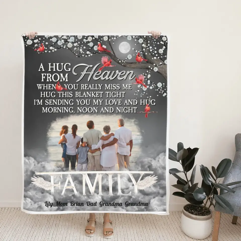 A Hug from Heaven - Family Photo Blanket - Sympathy Gift, Gift for Lost Loved Ones - Image 2
