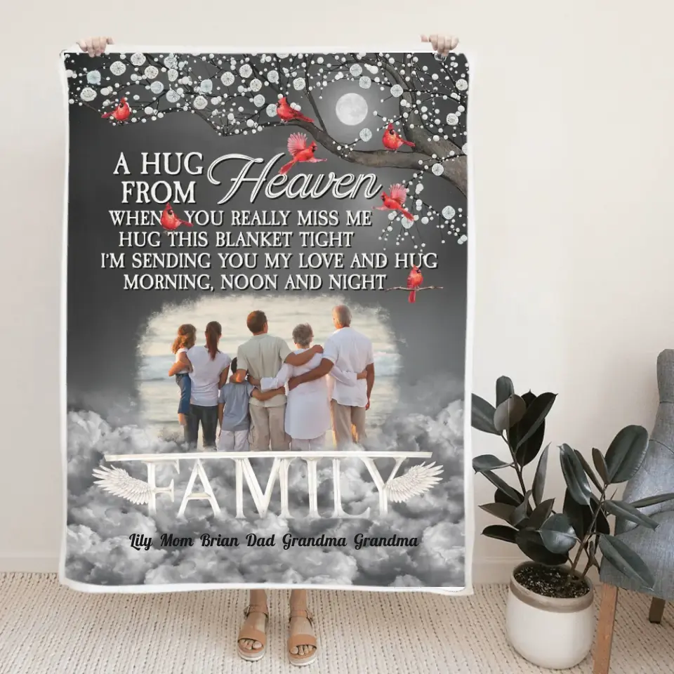 A Hug from Heaven - Family Photo Blanket - Sympathy Gift, Gift for Lost Loved Ones - Image 3