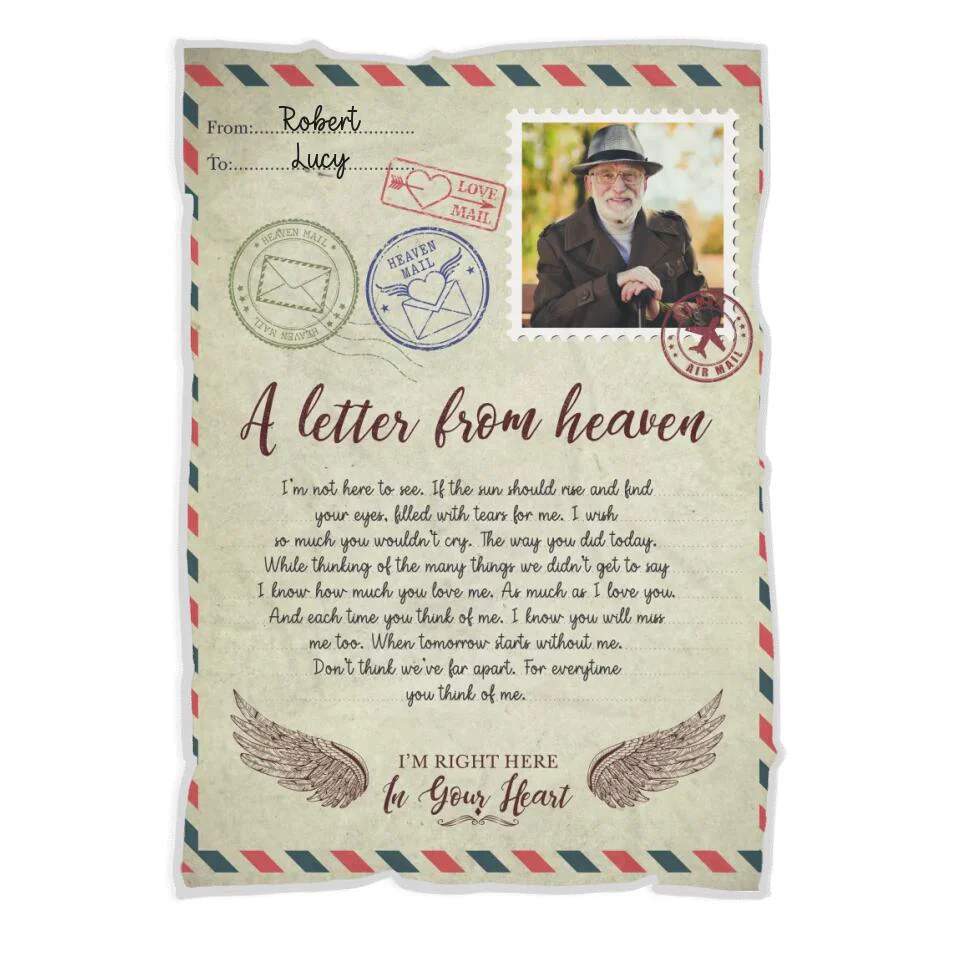 A Letter From Heaven I'm Right Here In Your Heart - Personalized Upload Photo Blanket - Memorial Gift - Angel In Heaven - Gift For Family Anniversary - 302IHPBNBL190 - Image 2