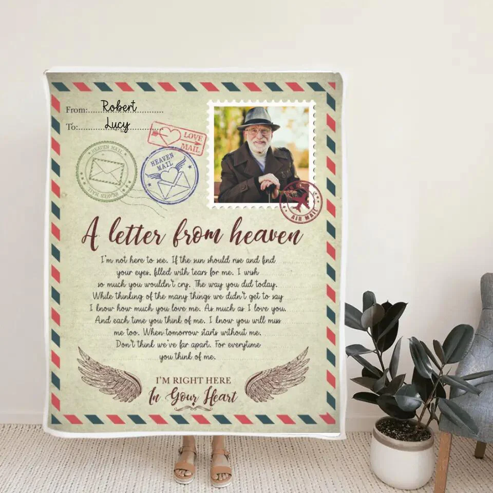 A Letter From Heaven I'm Right Here In Your Heart - Personalized Upload Photo Blanket - Memorial Gift - Angel In Heaven - Gift For Family Anniversary - 302IHPBNBL190 - Image 3