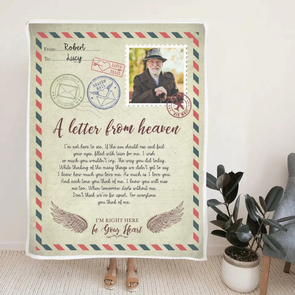 A Letter From Heaven I'm Right Here In Your Heart - Personalized Upload Photo Blanket - Memorial Gift - Angel In Heaven - Gift For Family Anniversary - 302IHPBNBL190 - Image 4