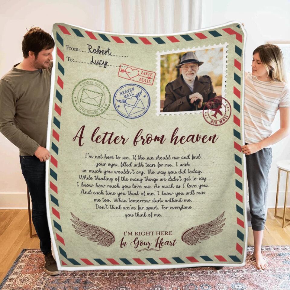 A Letter From Heaven I'm Right Here In Your Heart - Personalized Upload Photo Blanket - Memorial Gift - Angel In Heaven - Gift For Family Anniversary - 302IHPBNBL190 - Image 5