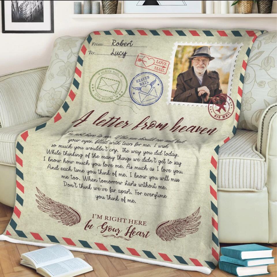 A Letter From Heaven I'm Right Here In Your Heart - Personalized Upload Photo Blanket - Memorial Gift - Angel In Heaven - Gift For Family Anniversary - 302IHPBNBL190 - Image 6