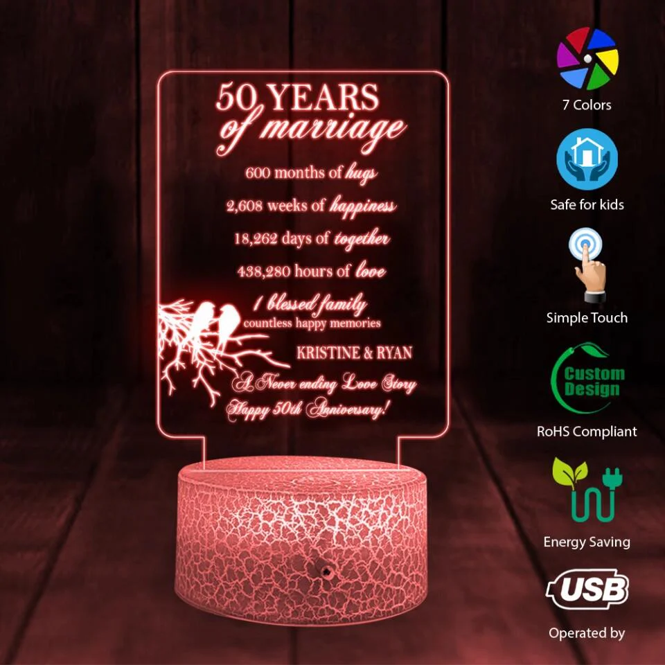 50 Years Of Marriage, A Never Ending Of Love Story - Personalized 3d Led Light - 50th Anniversary Gift - Image 3