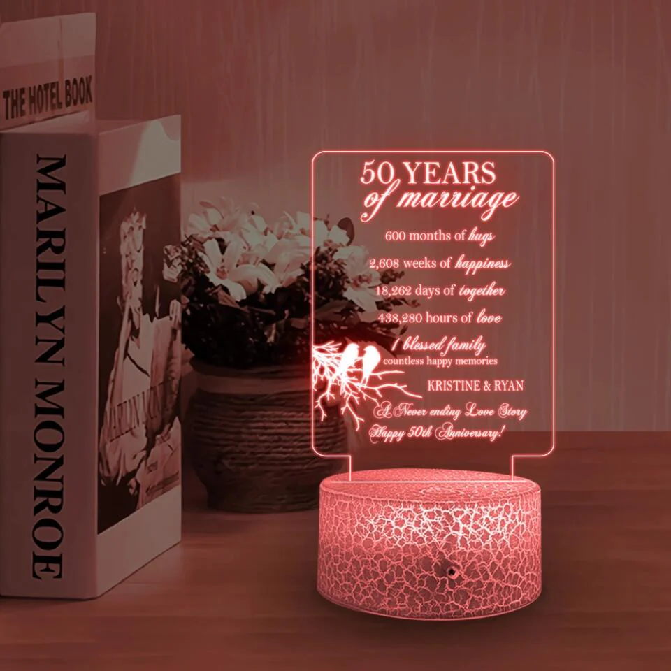 50 Years Of Marriage, A Never Ending Of Love Story - Personalized 3d Led Light - 50th Anniversary Gift - Image 6