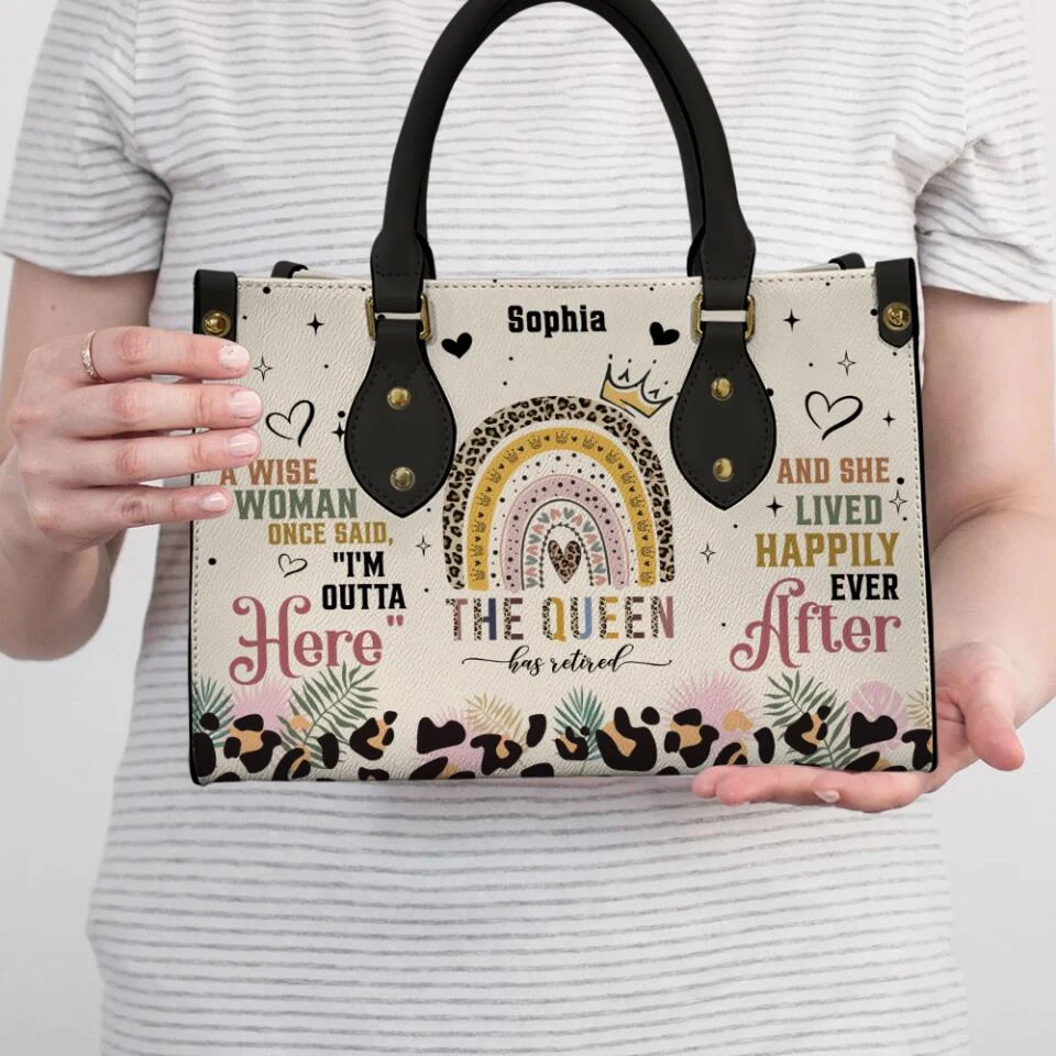 A Wise Woman Once Said, "I'm Outta" Here - Custom Name Leather Bag - Funny Retirement Gift for Women - Image 4