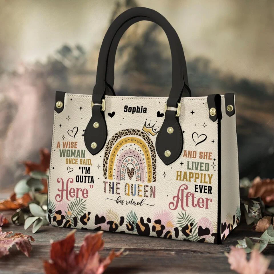 A Wise Woman Once Said, "I'm Outta" Here - Custom Name Leather Bag - Funny Retirement Gift for Women - Image 5
