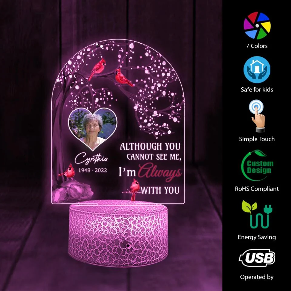 Although You Cannot See Me I'm Always With You - Personalized 3D LED Light - Memorial Gifts For Family Loss Husband Wife Parents - Image 5