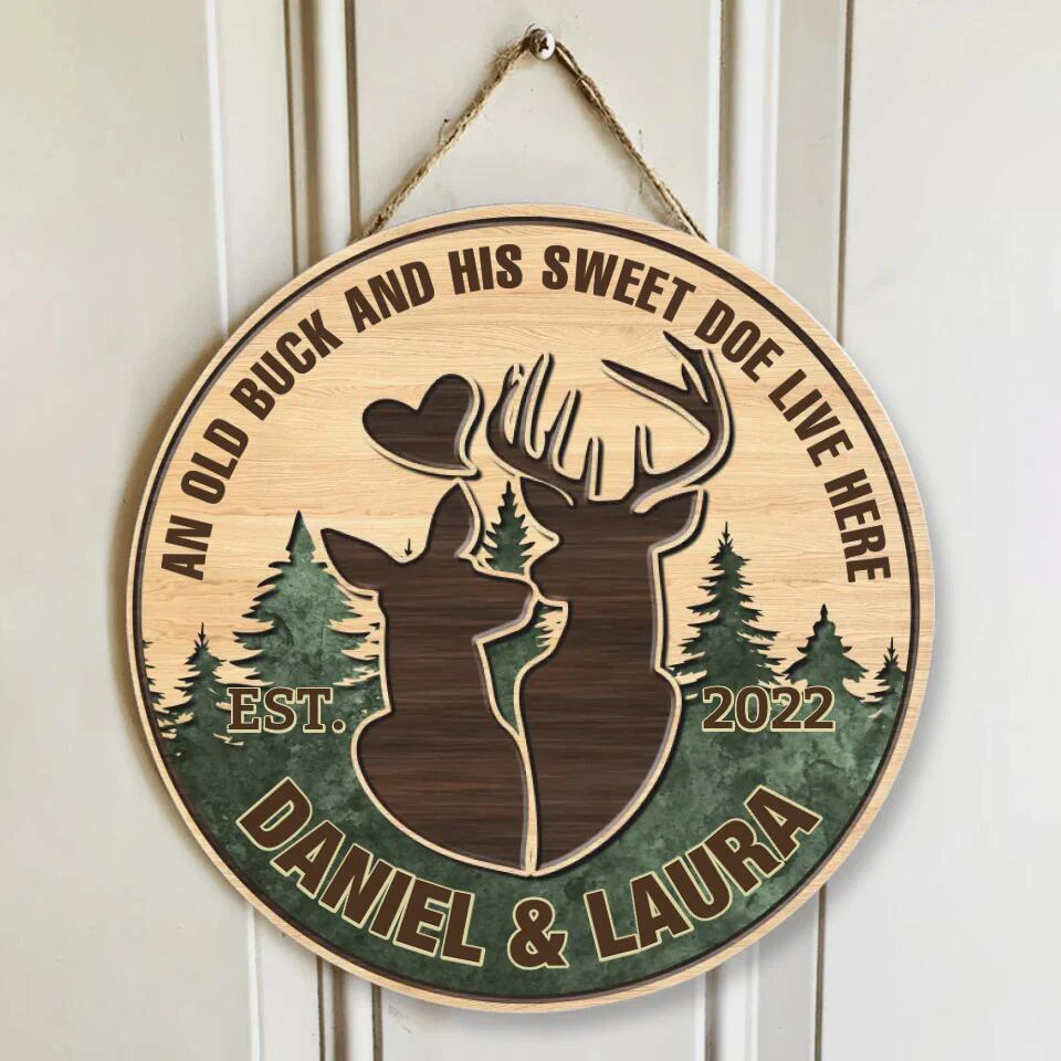 Couple Wooden Sign An Old Buck and His Sweet Doe Live Here - Housewarming Gifts - Custom Wooden Sign - Gift For Hunting Couples - Image 6