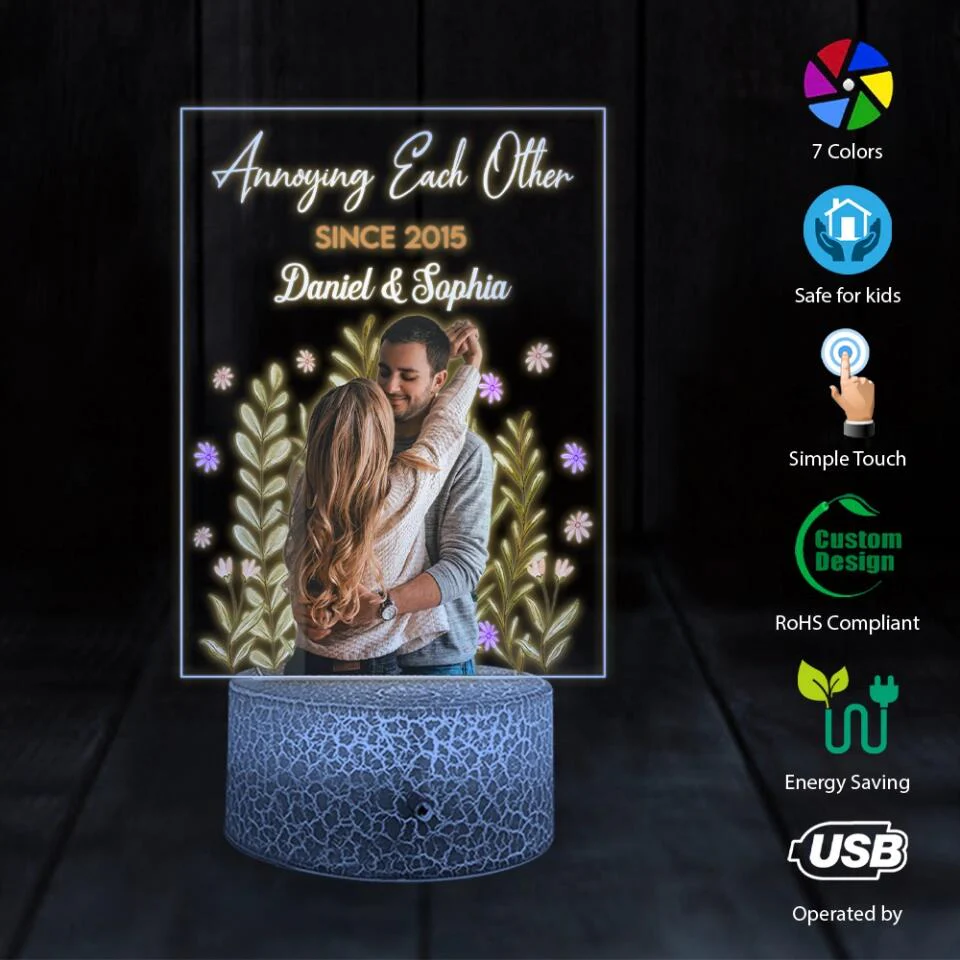 Annoying Each Other Since Personalized 3D LED Light Anniversary Gifts For Couple - Image 4